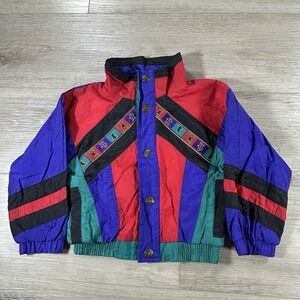 VTG Weather Tamer Toddler 3T Windbreaker Jacket Color Block 90s Purple Red***
